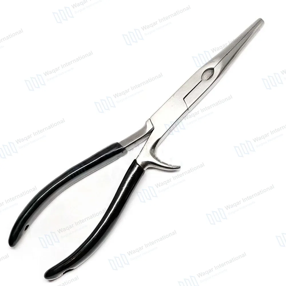 Long Nose Fisherman Fishing Plier 8″ Serrated Jaws with Black Grip Handle