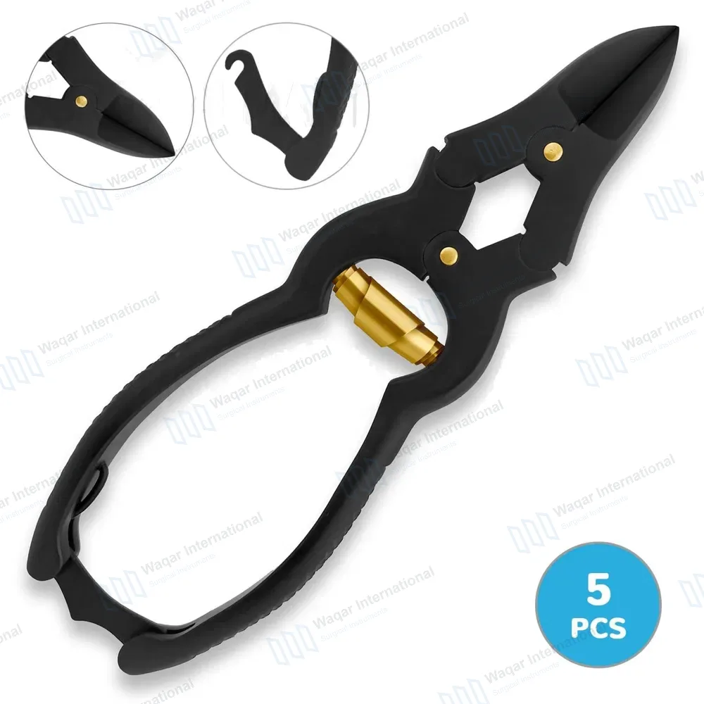 5 Pcs Mycotic Toe Nail Nipper 6″ Double Action Black Color with Gold Spring