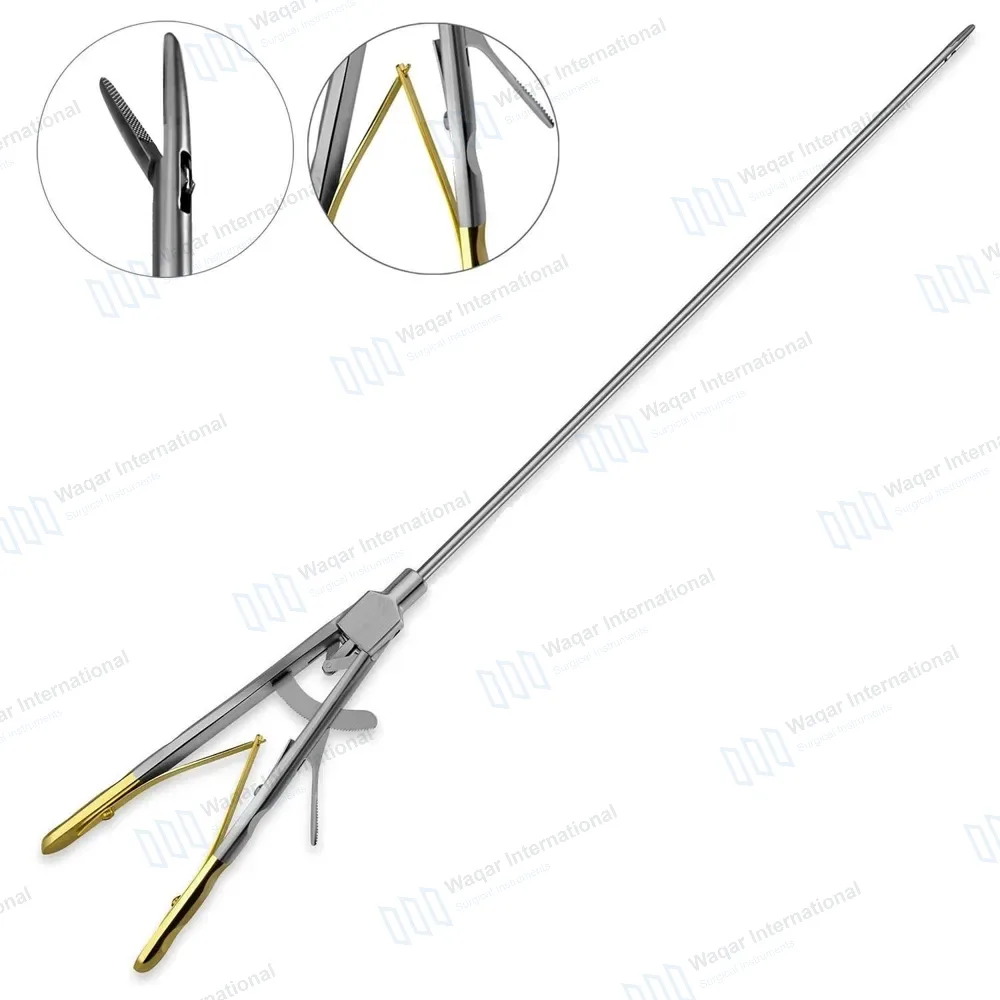 Laparoscopic Needle Holder 5x330mm Straight Jaws V-Shaped Gold Handle