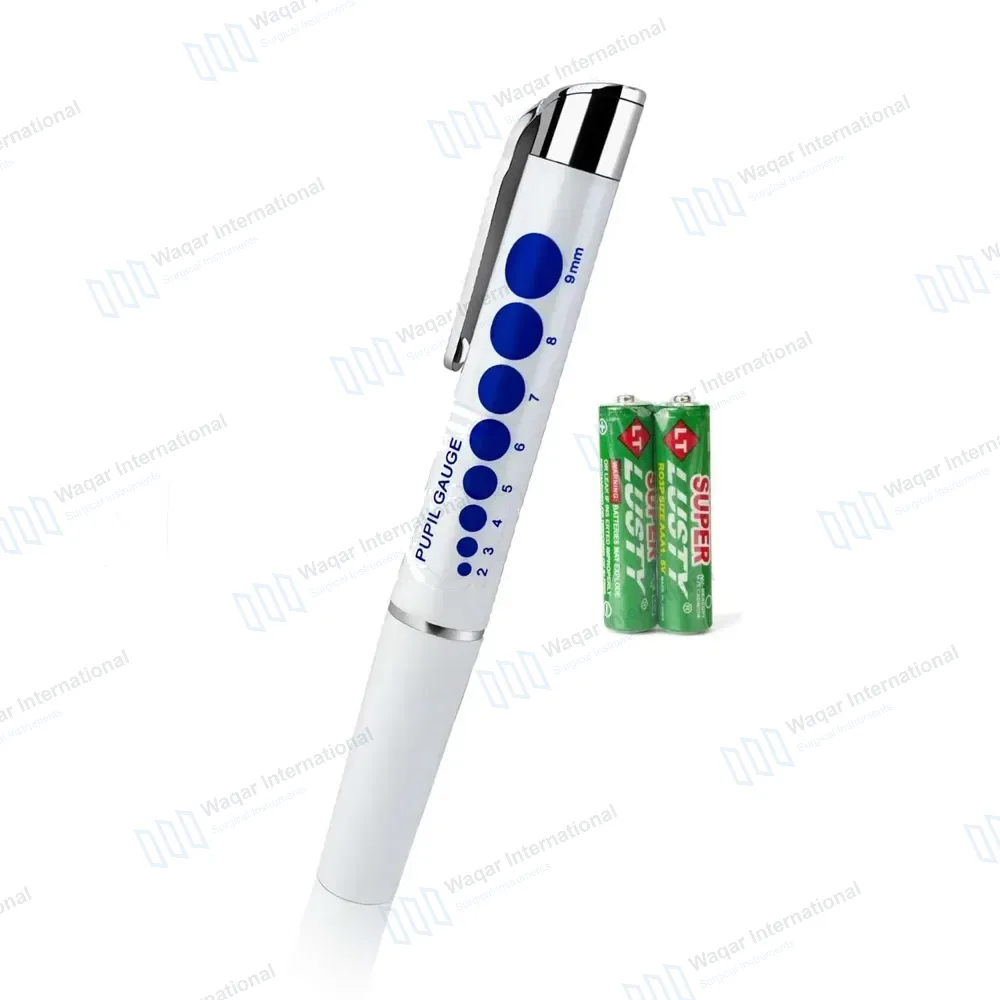 LED Medical Diagnostic Reusable Penlight with Pupil Gauge + AAA Batteries – White