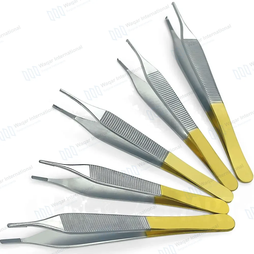 5 Pcs T/C Adson Plastic Surgery Forceps Set Straight Fine Point Gold Handle