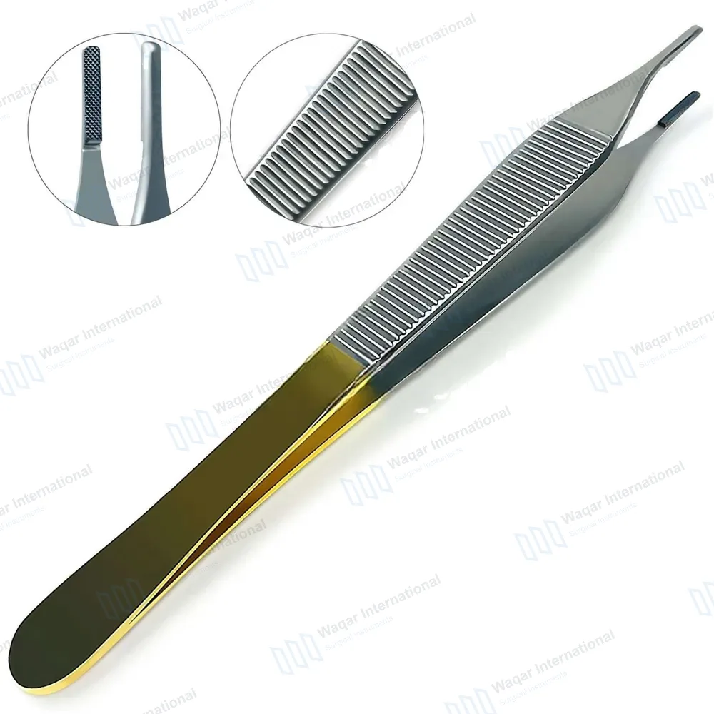 T/C Adson Dressing Forceps 6″ Serrated Gold Handle