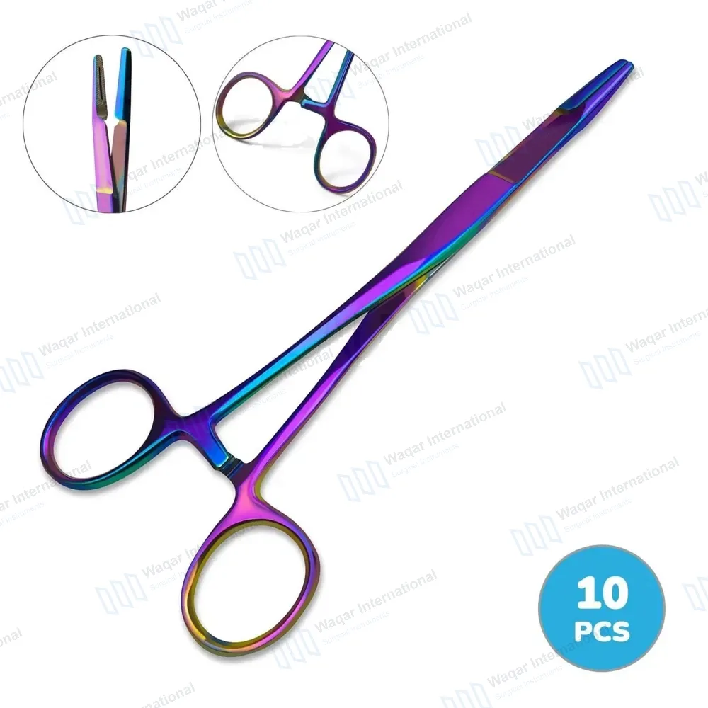 10 Olsen Hegar Suture Needle Holder Driver 6.5″ with Scissor – Rainbow Color