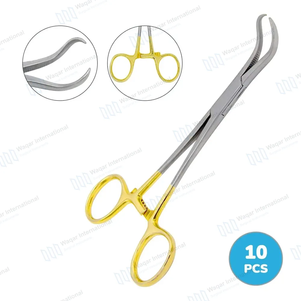 10 Pcs Bone Reduction Forceps Set 5.5″ Curved Pointed Tip Gold Handle