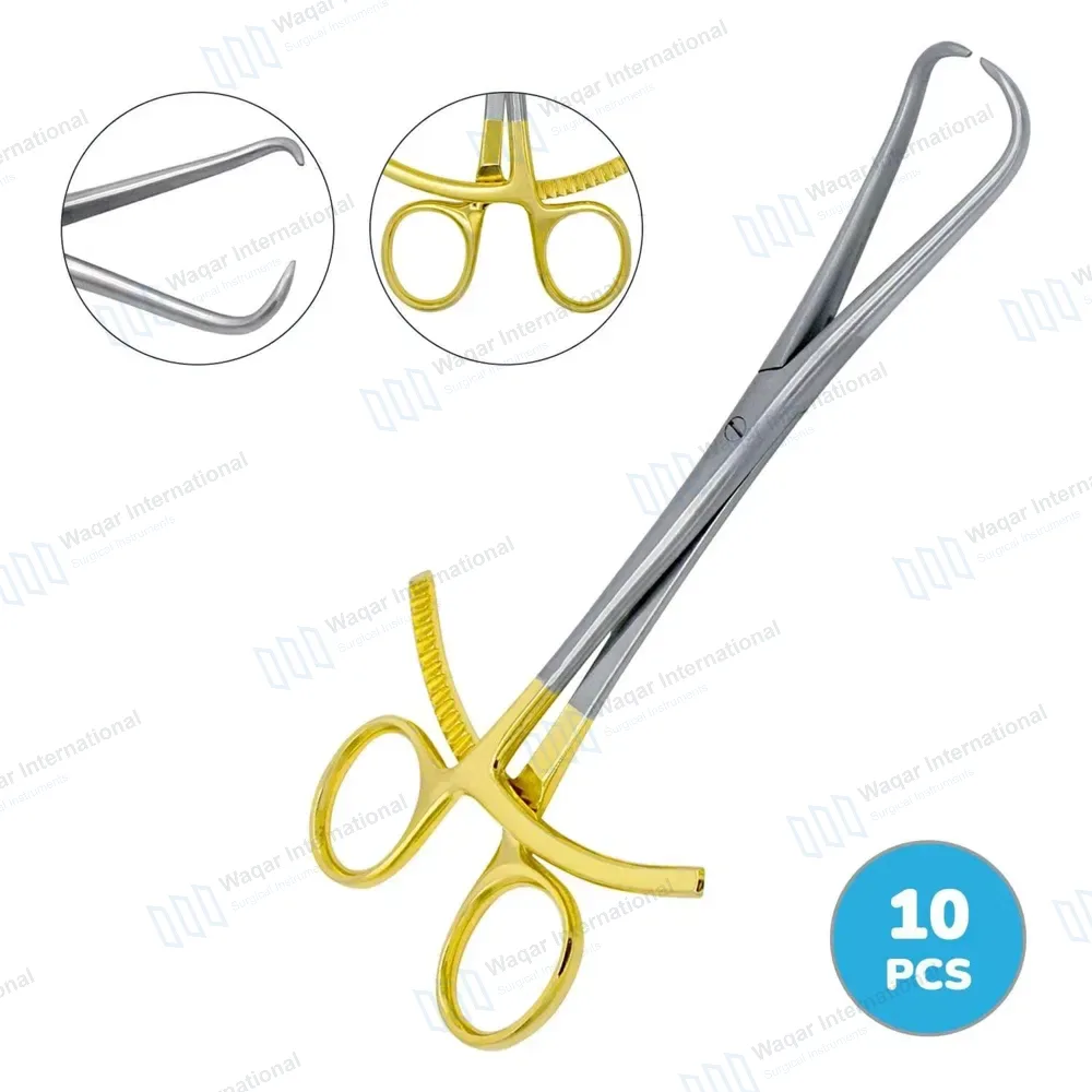 10 Bone Reduction Forceps 8″ Long Ratchet with Gold Plated Handle