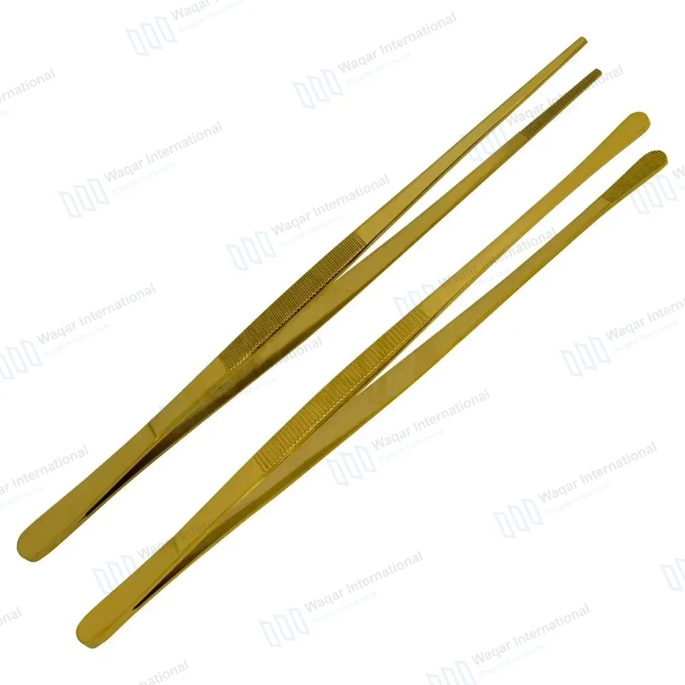 2 Pcs Kitchen Tweezer Tongs 12″ Straight & Round Tip BBQ Grill Tweezers – Gold
