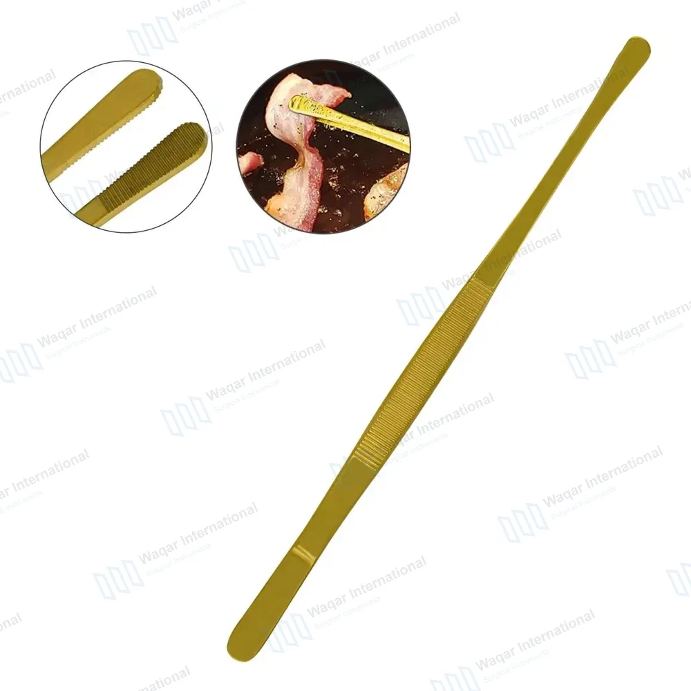 Kitchen Cooking Tongs 12″ Round Tip BBQ Grill Tweezers – Gold