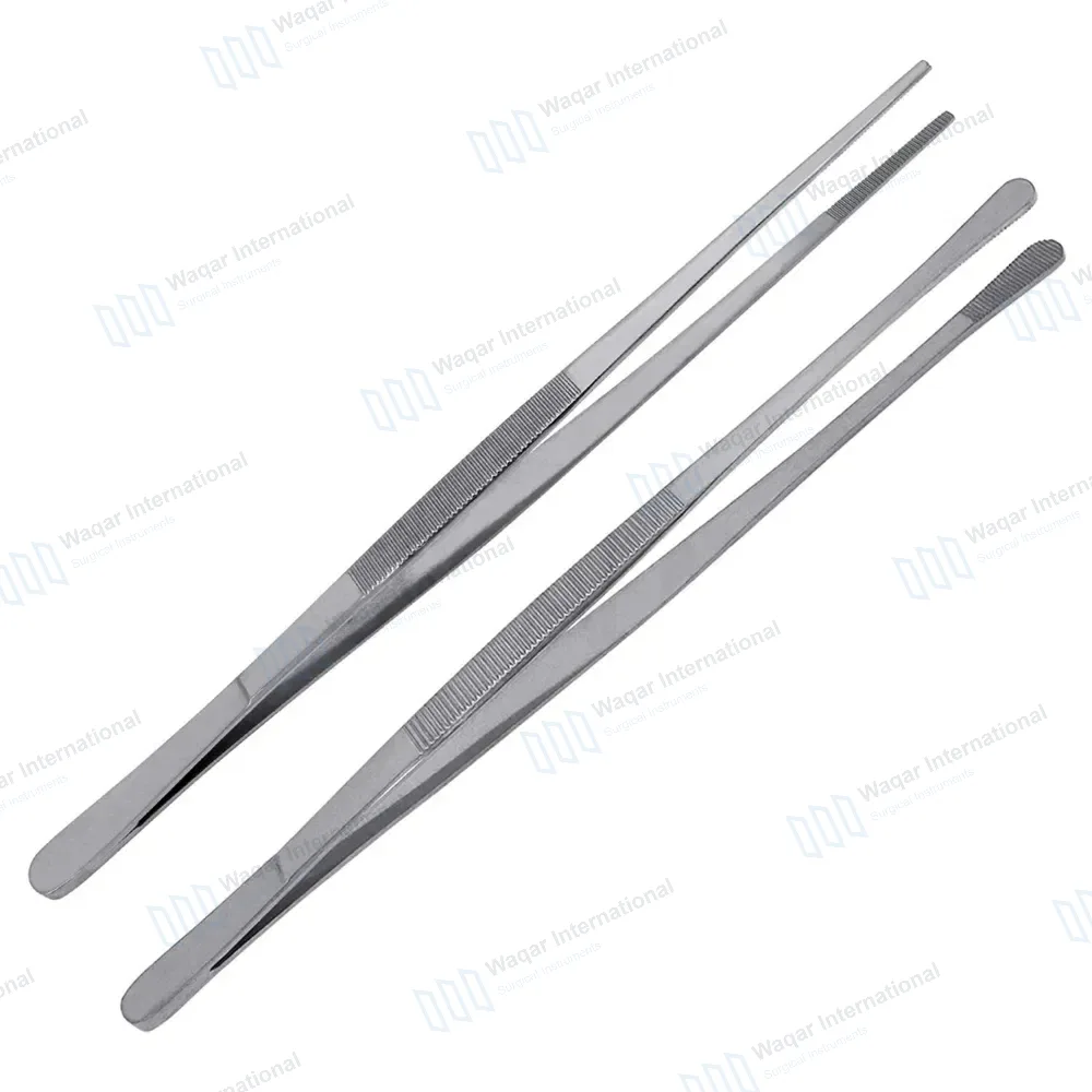 2 Pcs Kitchen Tweezer Tongs 12″ Straight & Round Tip BBQ Grill Tweezers – Silver