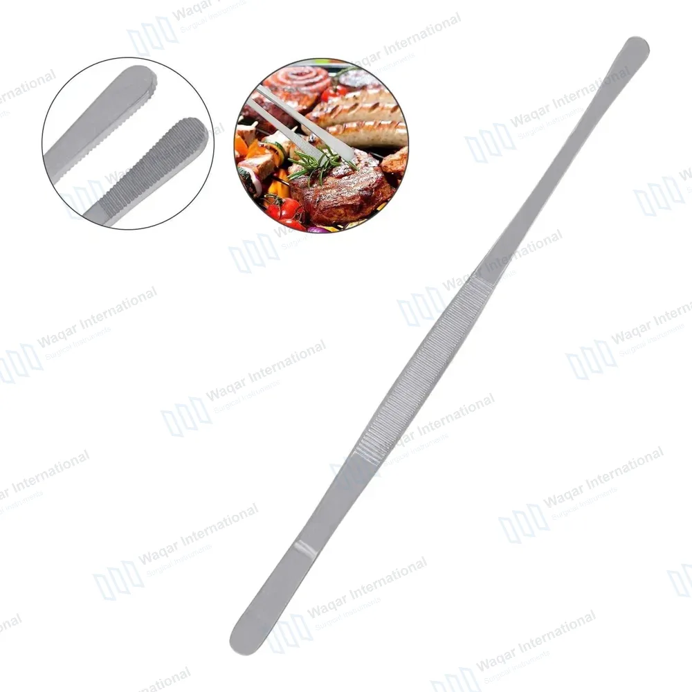 Kitchen Tweezer 12″ Round Tip BBQ Grill Plating Long Food Tongs – Silver