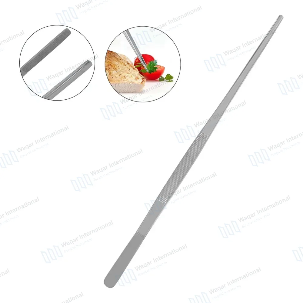 Kitchen Tweezer 12″ Straight Tip BBQ Grill Plating Long Food Tongs – Silver