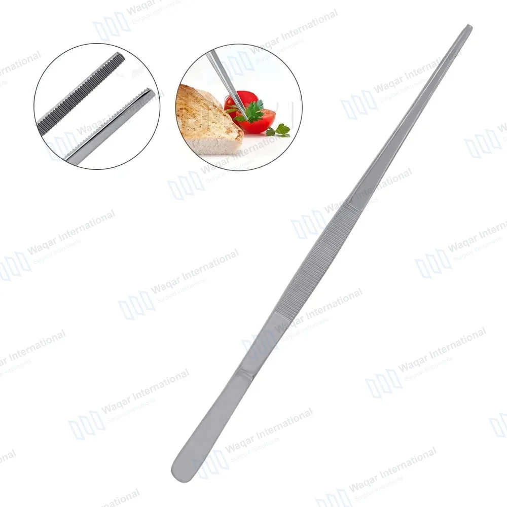 Kitchen Tweezer 10″ Straight Tip BBQ Grill Plating Long Food Tongs – Silver