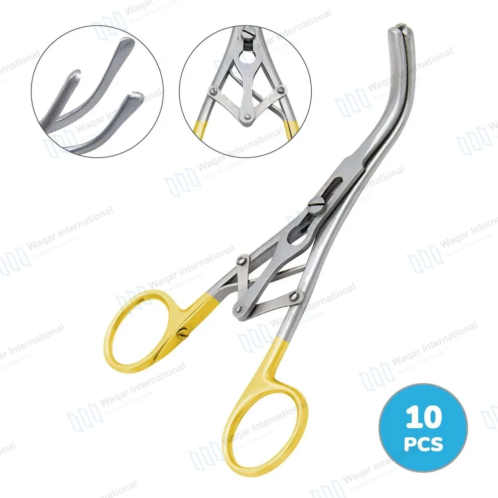 10 Laborde Tracheal Dilator Forceps 5.5″ 3 Prong with Gold Handle