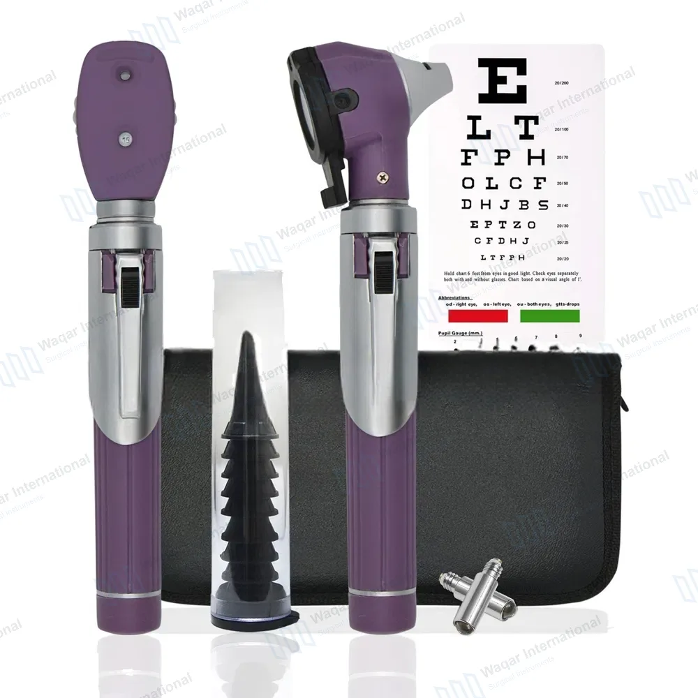 Fiber Optic Mini Otoscope & Ophthalmoscope ENT Diagnostic Set – Purple