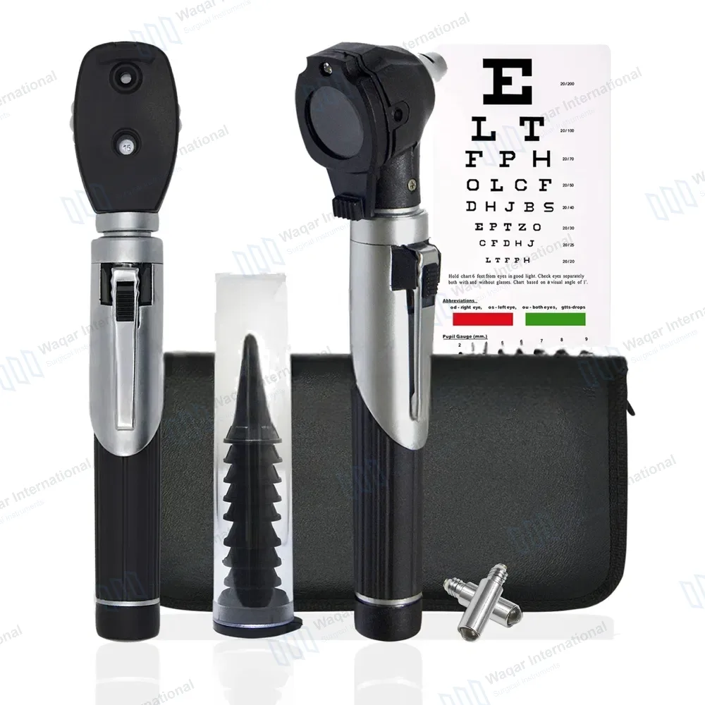 Fiber Optic Mini Otoscope & Ophthalmoscope ENT Diagnostic Set – Black