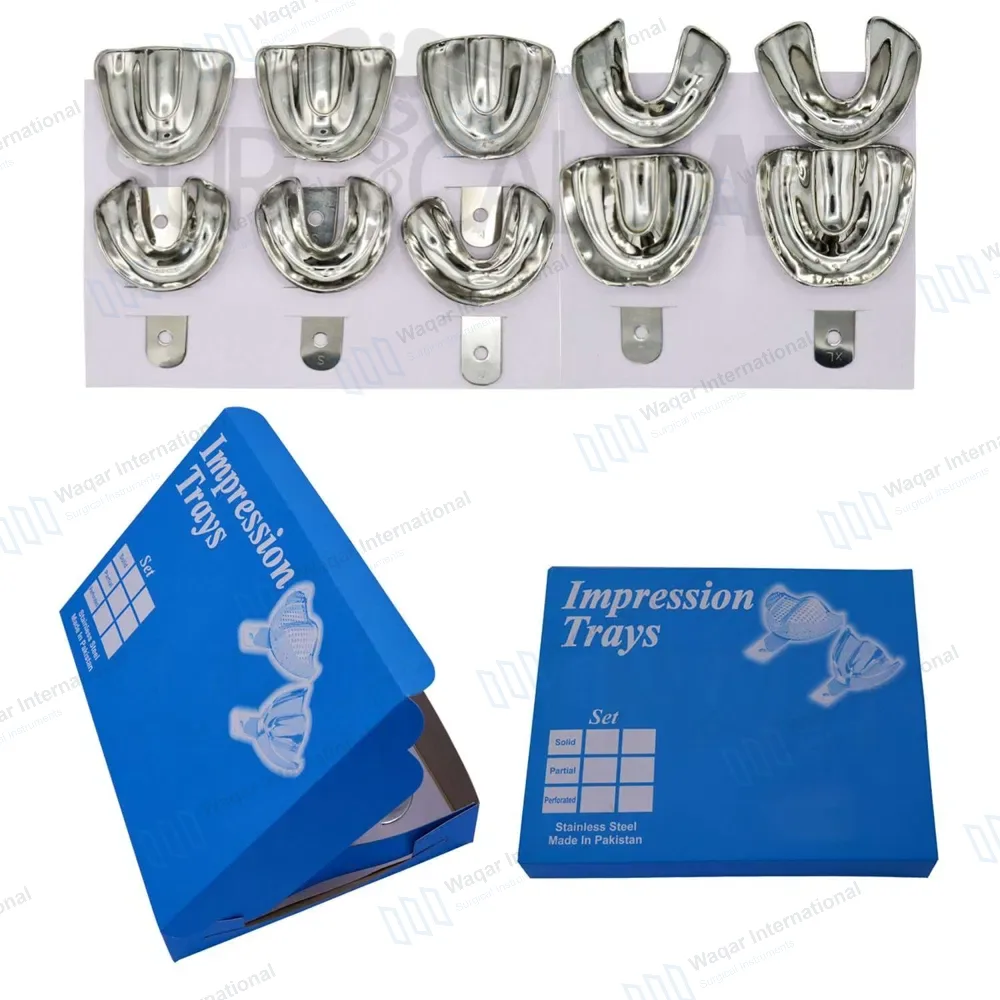 10 Metal Dental Impression Trays Solid Upper & Lower Denture Edentulous