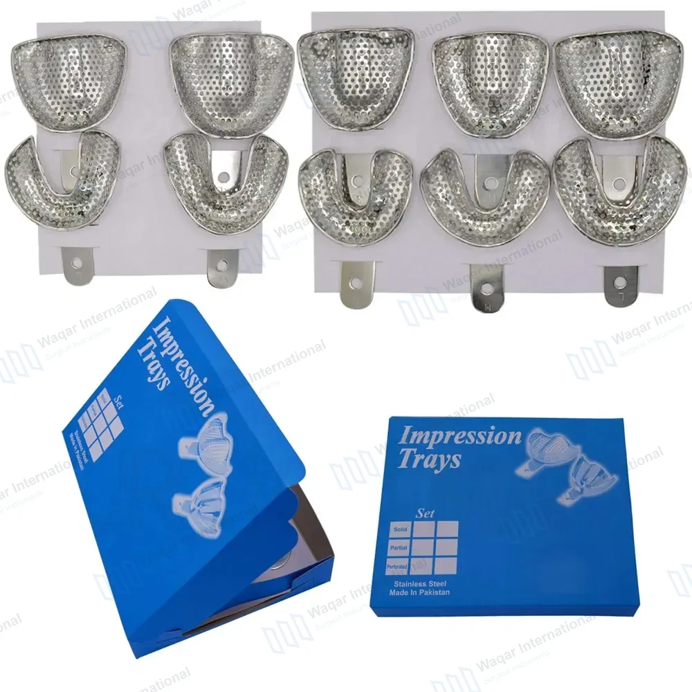 10 Metal Dental Impression Trays Perforated Upper & Lower Edentulous