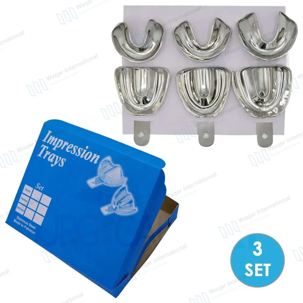 3 Set of 6 Dental Impression Trays Solid S, M, L Edentulous Denture