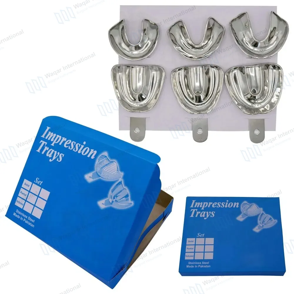 6 Dental Impression Trays Solid Set S, M, L Edentulous Denture
