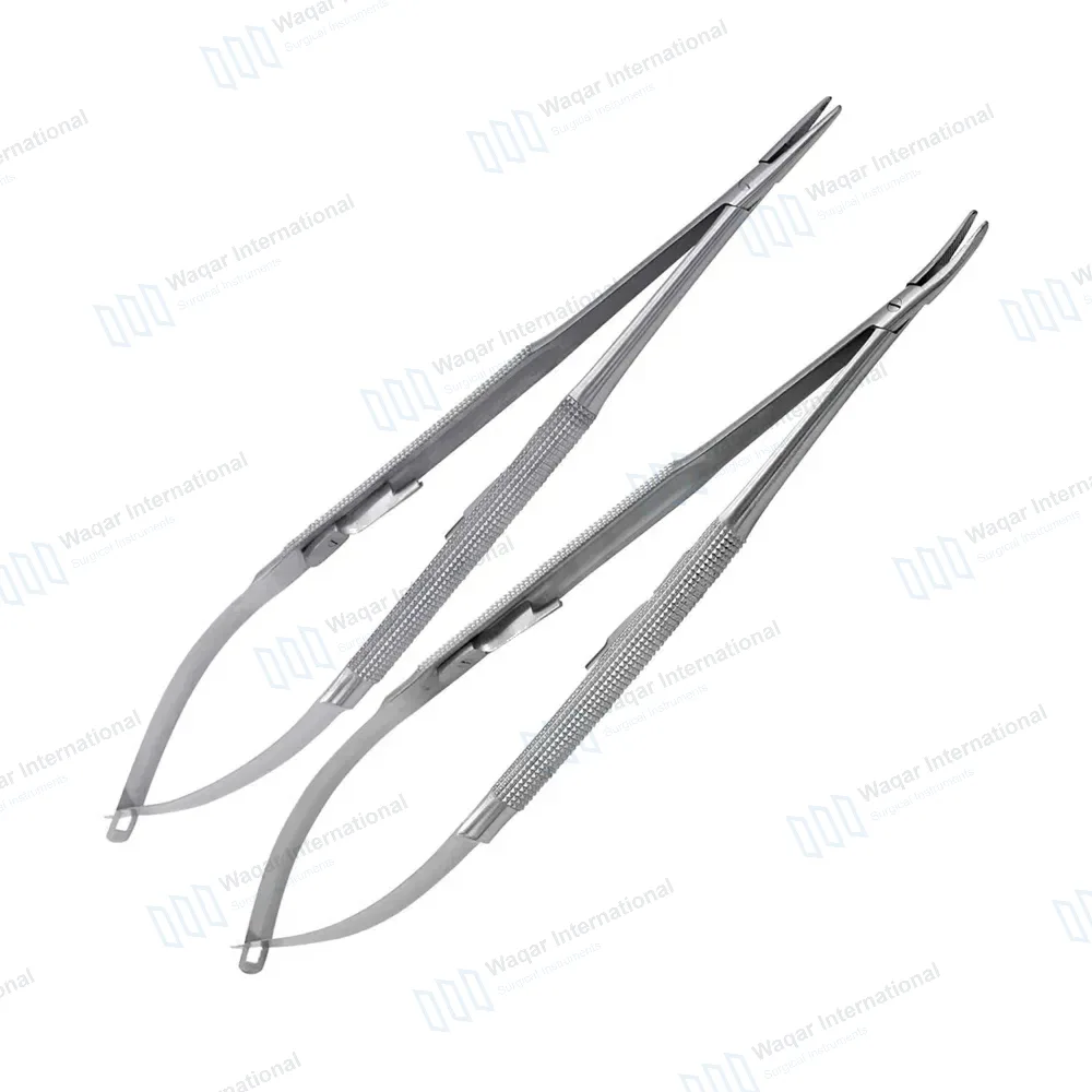 2 Castroviejo Needle Holder 5.5″ Straight & Curved Serrated Tip