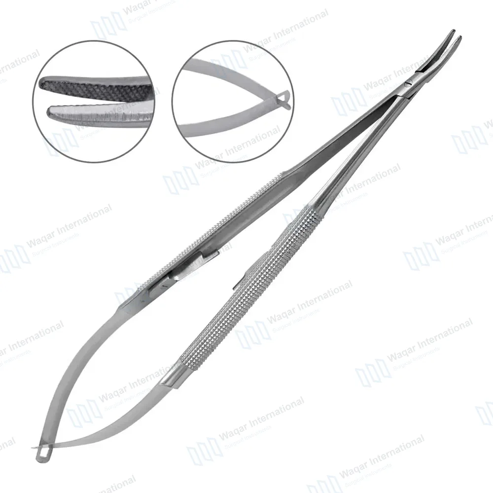 Castroviejo Needle Holder 7″ Curved Serrated Tip with Lock