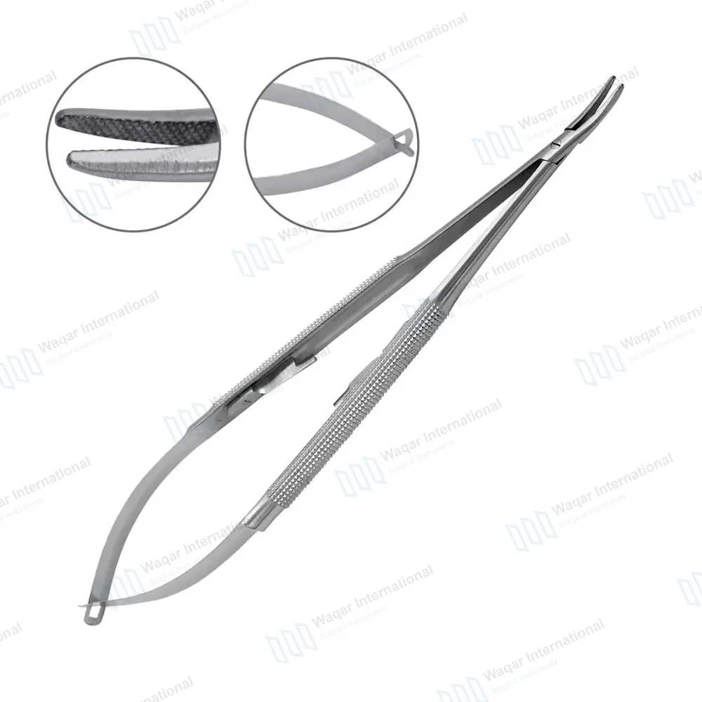 Castroviejo Needle Holder 5.5″ Curved Serrated Tip with Lock