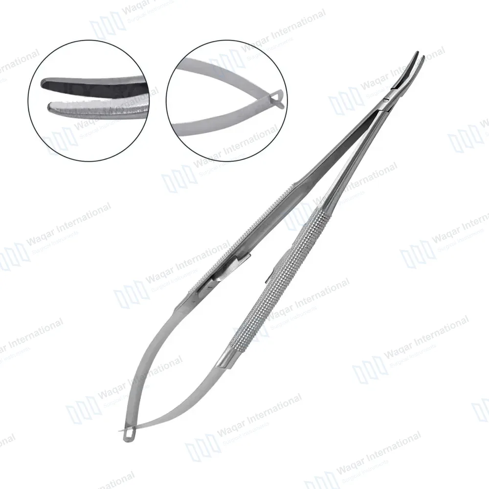 Castroviejo Micro Needle Holder 5″ Curved Smooth Tip with Lock
