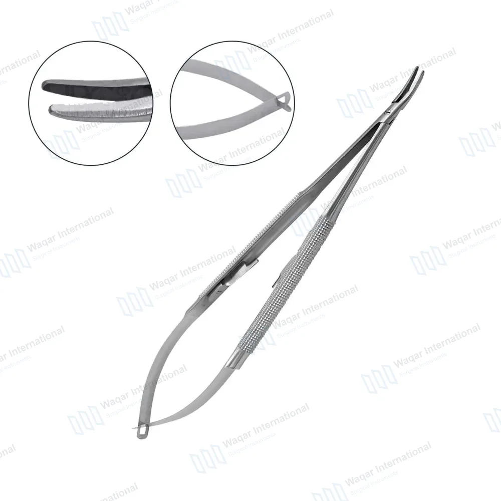 Castroviejo Micro Needle Holder 4.5″ Curved Smooth Tip with Lock