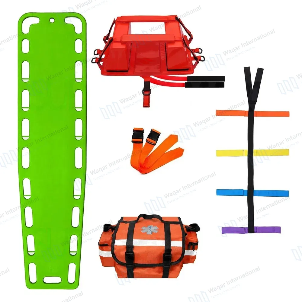 EMT Backboard Spine Board Stretcher Immobilization Kit – Free Trauma Bag – Green