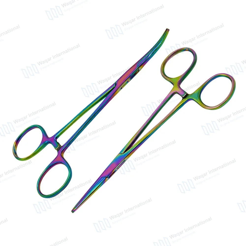 2 Multi Rainbow Color Kelly Forceps 5.5″ (14cm) Straight Curved