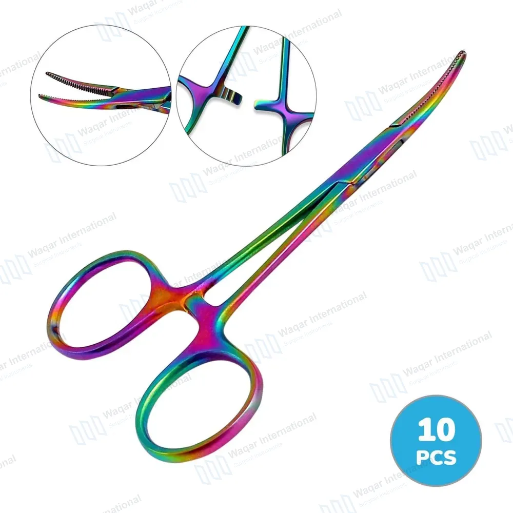 10 Pcs Multi Rainbow Mosquito Forceps 5″ Curved