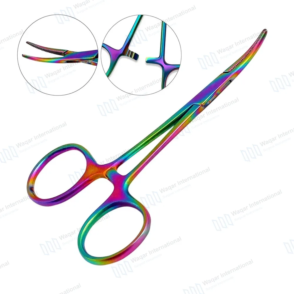 Multi Rainbow Mosquito Forceps 5″ Curved