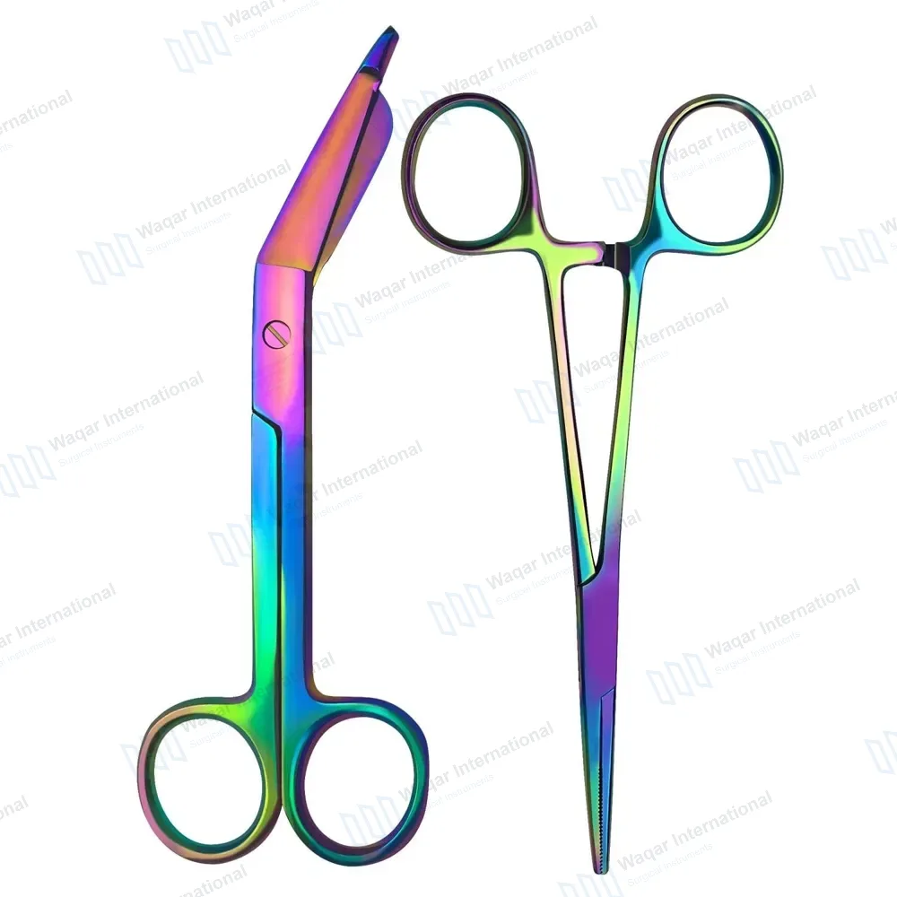 2 Pcs Lister Bandage Scissor & Hemostat Forcep Set 5.5″ – Rainbow Color