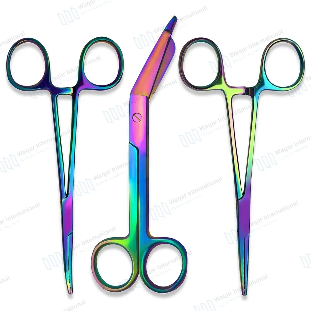 3 Pcs Hemostats Forceps & Bandage Scissor Set 5.5″ – Rainbow Color