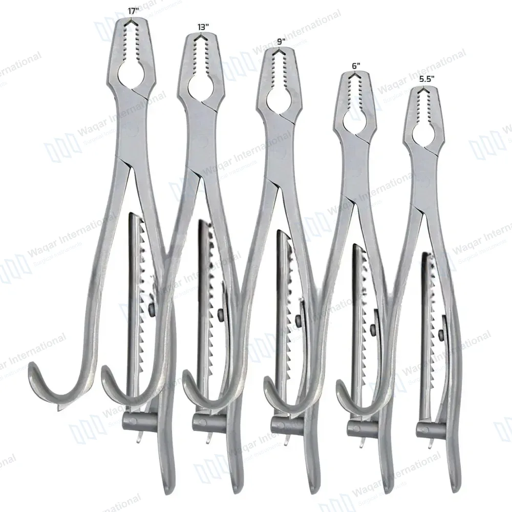 5 Kern Bone Holding Forceps Set 5.5″, 6″, 9″, 13″ & 17″ with Ratchet