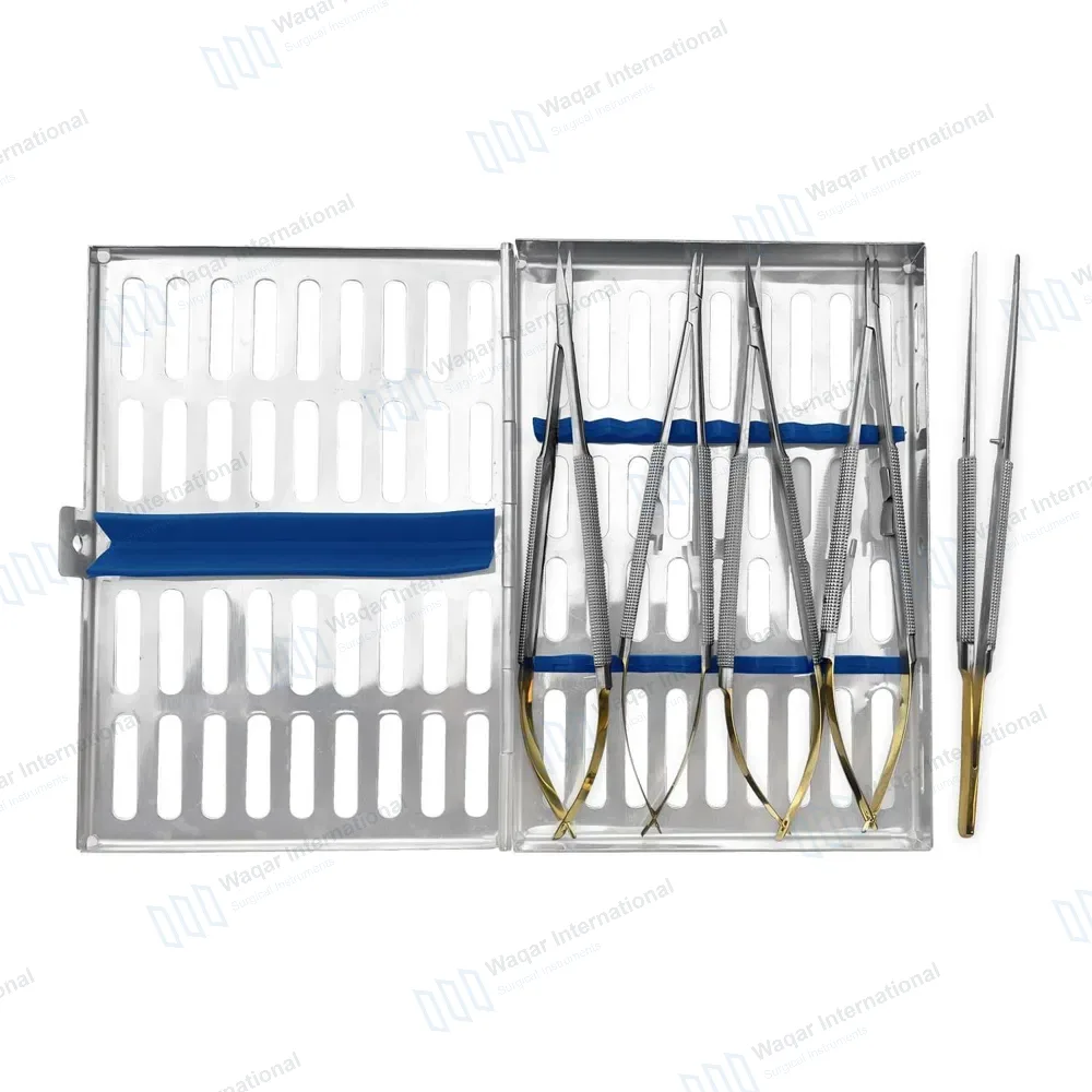 5 Pcs TC Castroviejo Micro Surgery Set with Sterilization Box Cassette