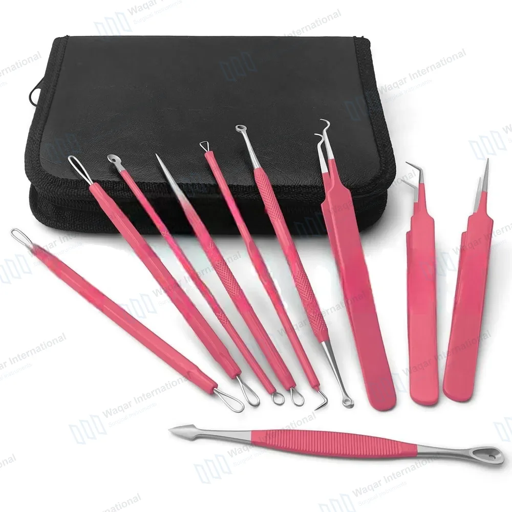 10 Pcs Blackhead Remover Pimple Popper Tools Kit – Pink