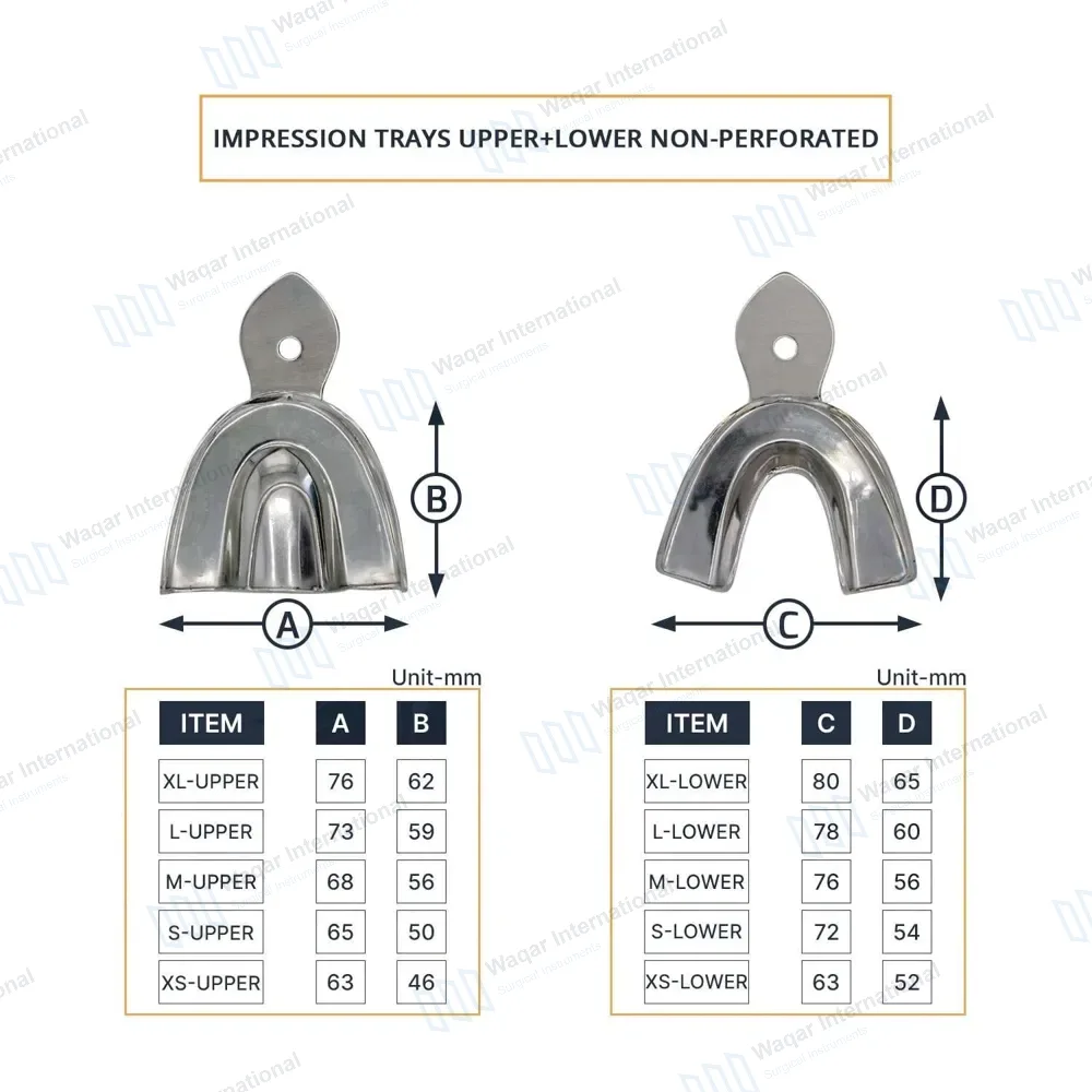 Metal Impression Trays Solid Small Upper & Lower