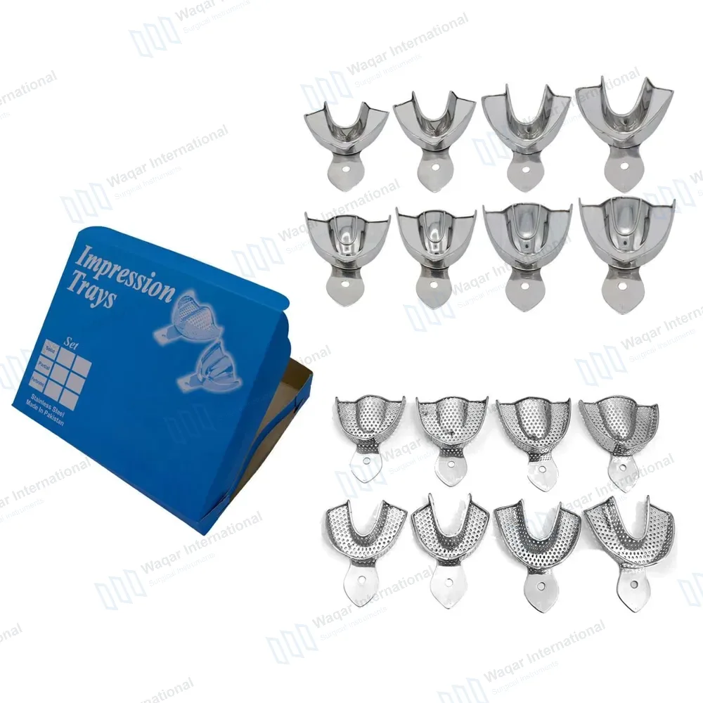 16 Metal Impression Trays Upper & Lower Solid+Perforated