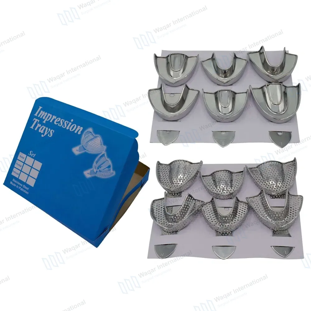 12 Metal Impression Trays Upper & Lower Solid+Perforated