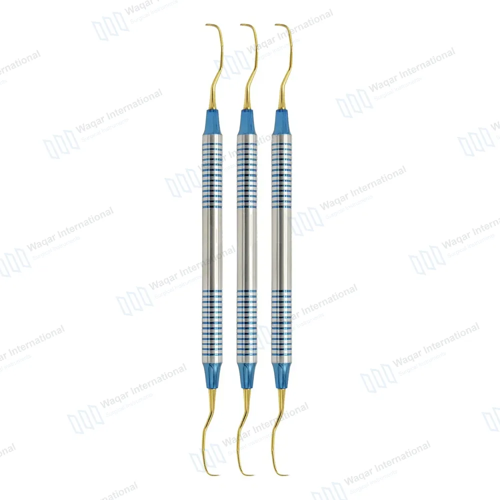 3 Gracey Curettes 13/14 Gold Coated Double Ended