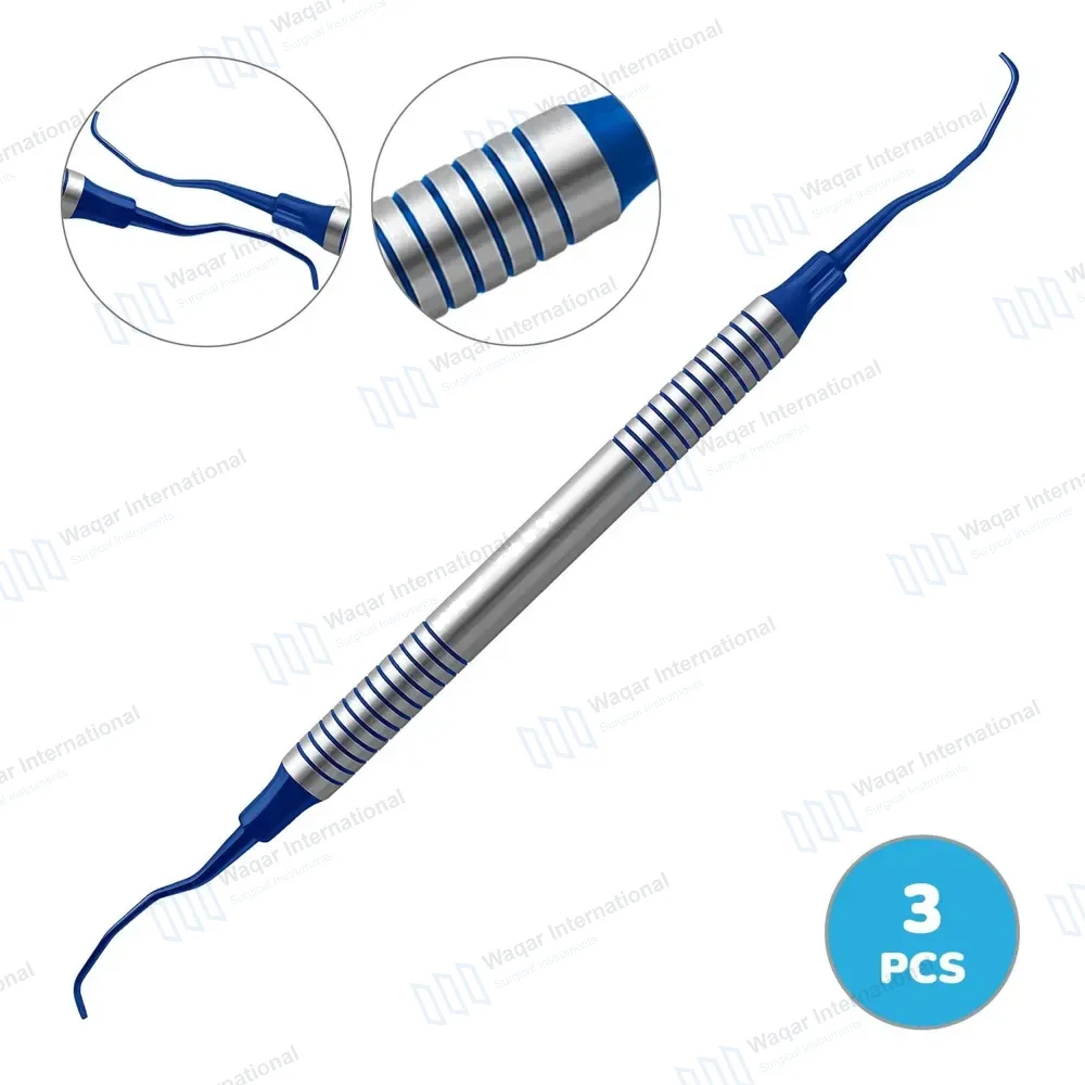 3 Gracey Curettes 11/12 Blue Titanium Coated Tips Hollow Handle