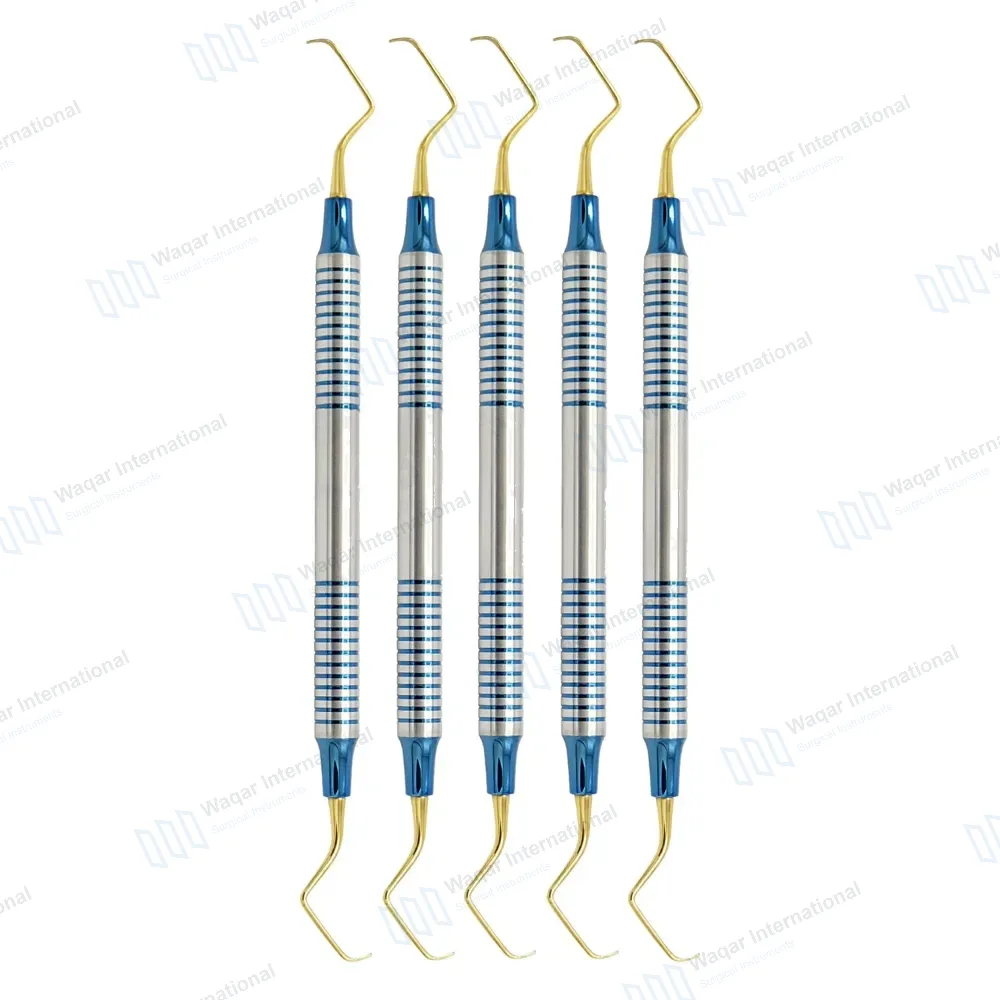 5 Pcs Gracey Curettes 9/10 Gold Coated Double Ended
