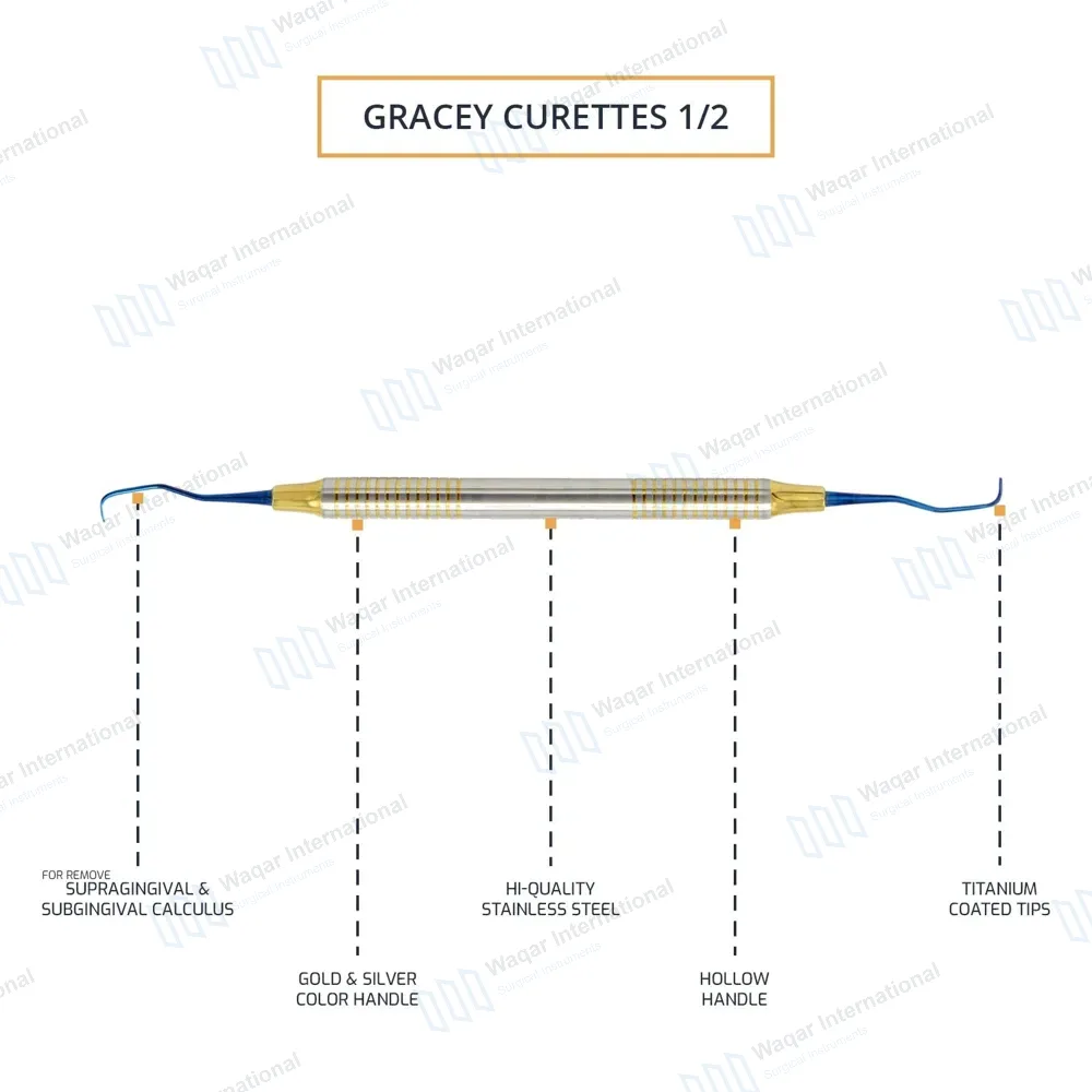 10 Pcs Gracey Curettes 1/2 Titanium Coated Double Ended