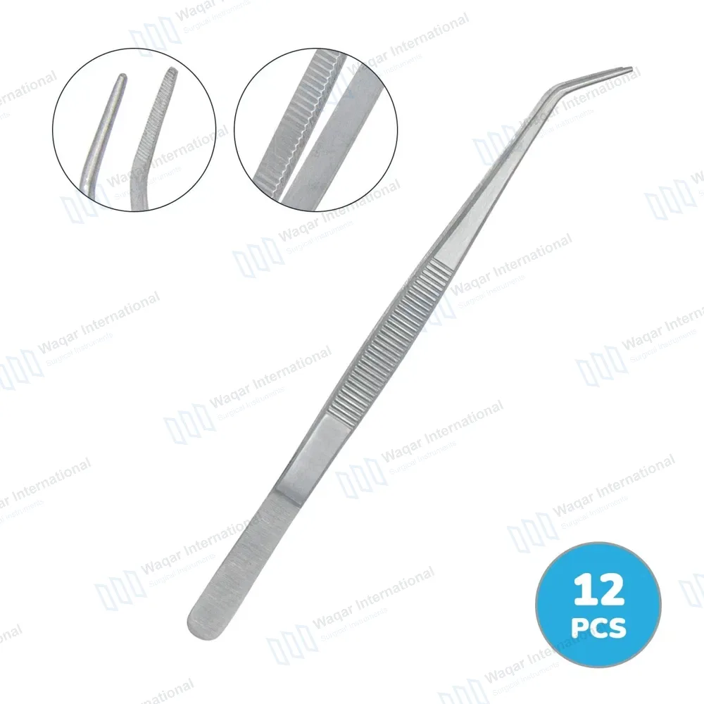 12 London College Tweezers 6″ Curved Serrated Tip