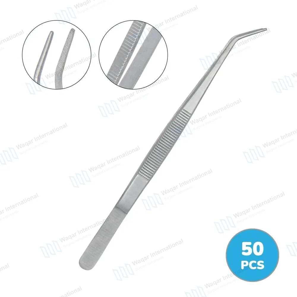 50 London College Tweezers 6″ Angled Serrated Tip