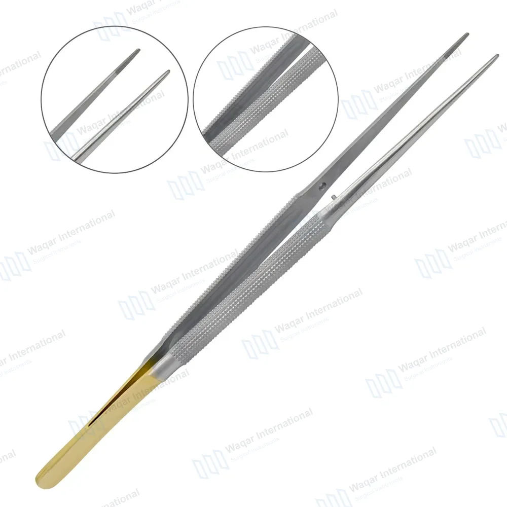T/C Micro Suture Tying Forceps 5.5″ with Platform Gold Plated Handle