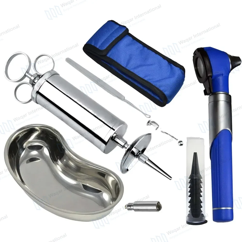 4 Pcs Ear Wax Removing Syringe Kidney Bowl & Otoscope Set