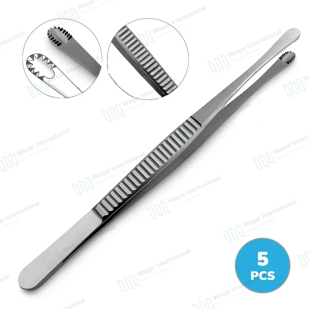 5 Russian Tissue Forceps 8″ Round Serrated Tip