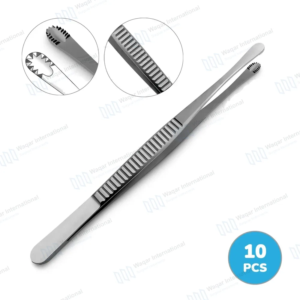 10 Russian Tissue Forceps 6″ (15.2cm) Round Serrated Tips