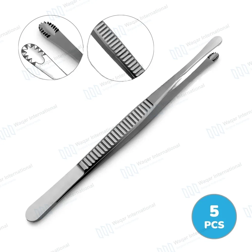 5 Russian Tissue Forceps 6″ (15.2cm) Round Serrated Tips